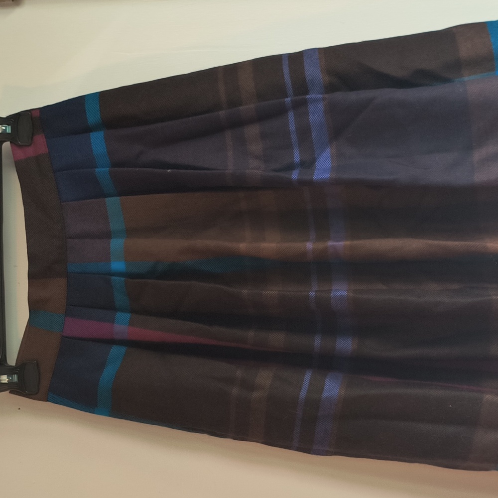 Vintage Wool Plaid A-Line Skirt - Blue and Brown